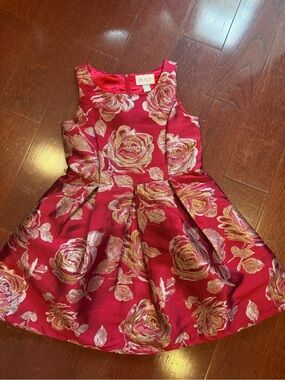 The Children's Place Red Floral Jacquard Party Dress with Gold Accents